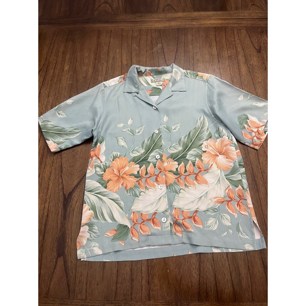Tommy Bahama Womens XS 100% Silk Floral Camp Shirt Short Sleeve Blue Orange